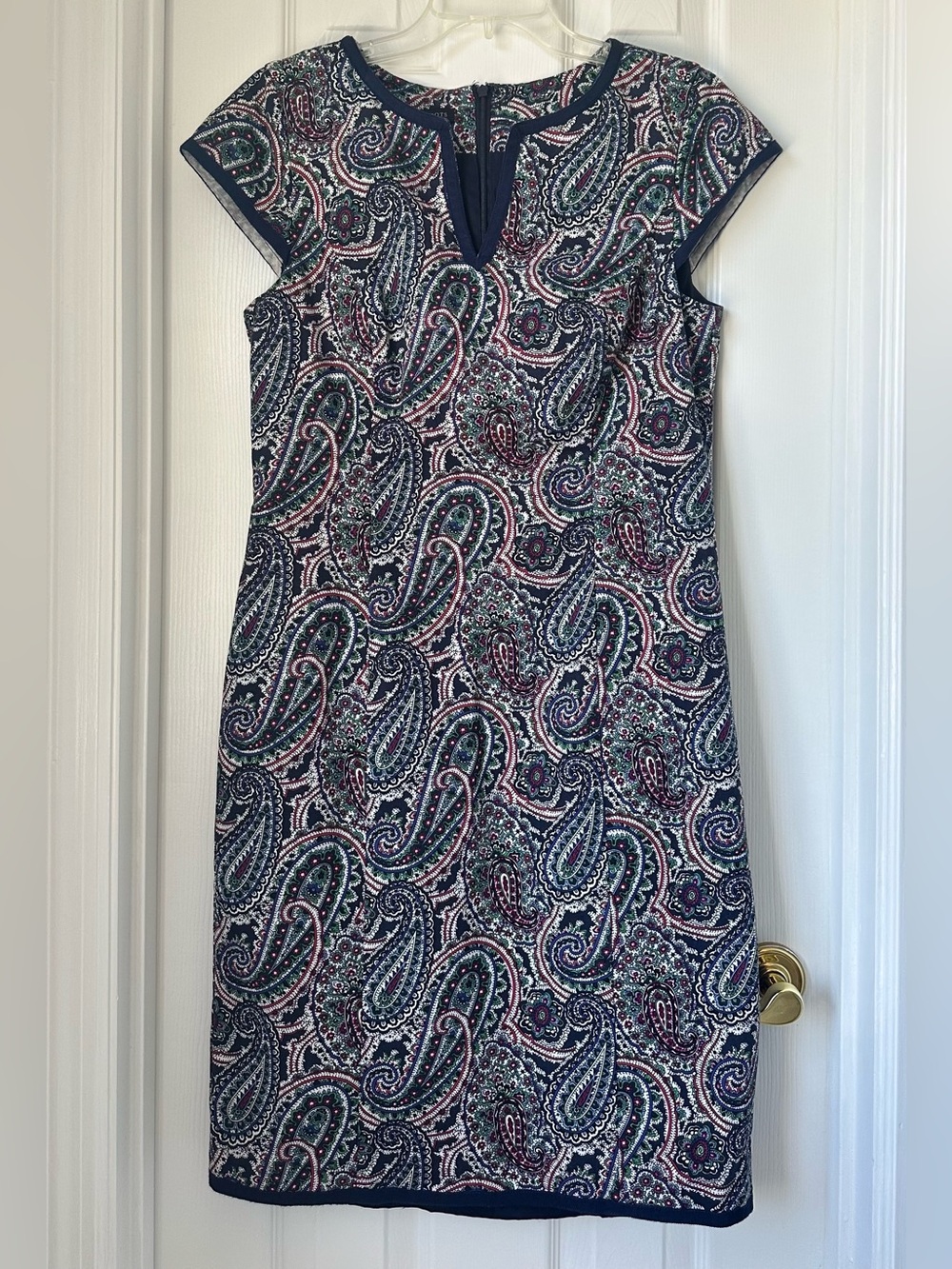 Talbots Navy Paisley Cap-Sleeve Midi Dress